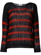 Saint Laurent Striped Open Knit Sweater, Women's, Size: Small, Black, Nylon/mohair/wool