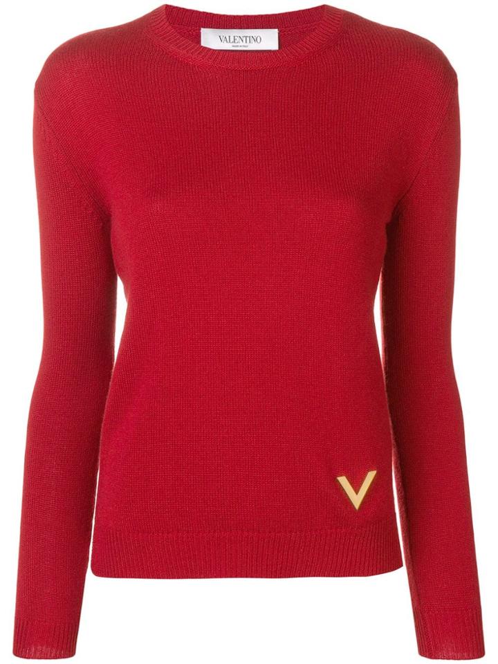 Valentino V Plaque Sweater - Red