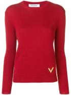 Valentino V Plaque Sweater - Red