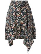Isabel Marant Asymmetric Floral Print Skirt, Women's, Size: 38, Black, Silk