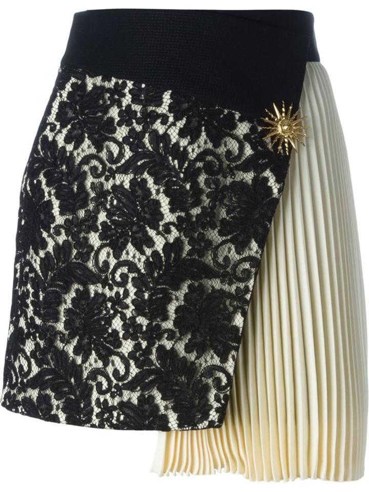 Fausto Puglisi Pleated Panel Asymmetric Lace Skirt