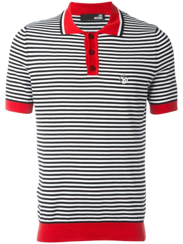 Love Moschino Striped Polo Shirt, Men's, Size: Xl, Black, Cotton