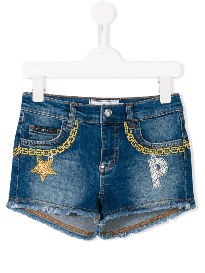 Philipp Plein Kids Lollipop Denim Shorts, Girl's, Size: 8 Yrs, Blue