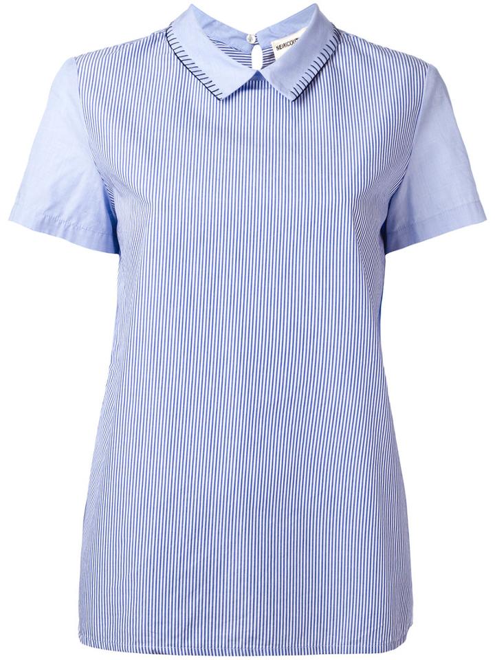 Erika Cavallini Classic Collar Striped T-shirt, Women's, Size: 42, Blue, Cotton