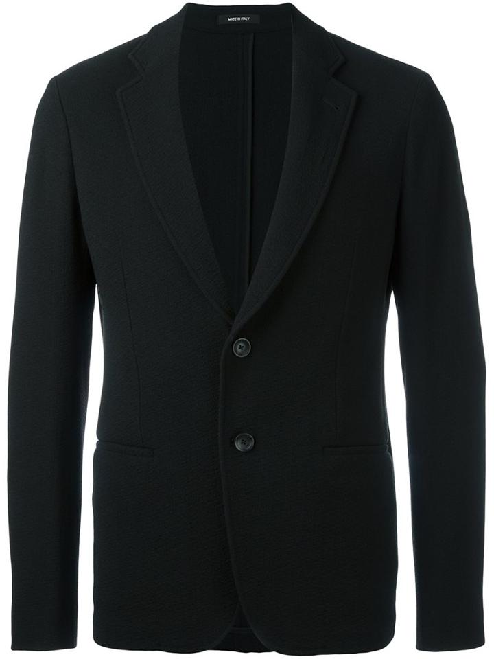 Giorgio Armani Single Breasted Blazer, Men's, Size: 48, Black, Polyester/spandex/elastane/acetate/virgin Wool