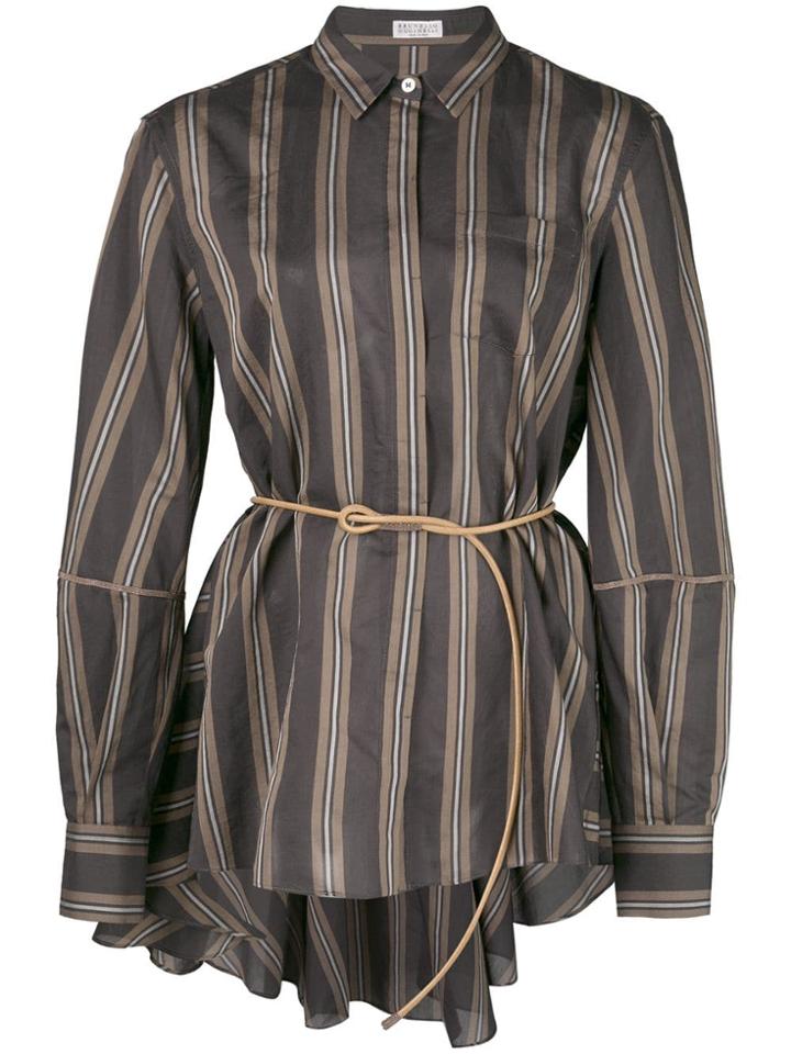 Brunello Cucinelli Belt Detail Striped Shirt - Black
