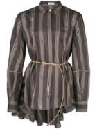 Brunello Cucinelli Belt Detail Striped Shirt - Black