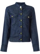 Tory Burch Band Collar Denim Jacket, Women's, Size: Small, Blue, Cotton/spandex/elastane/other Fibers