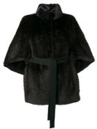 Liska Fur Trimmed Belted Coat - Black