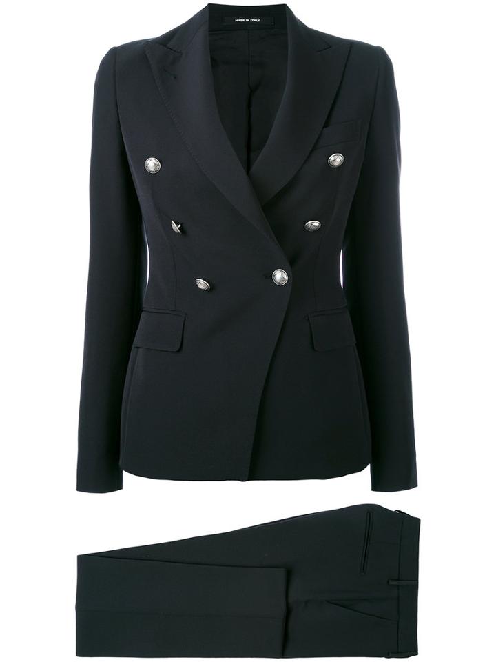 Tagliatore - Button Detail Trouser Suit - Women - Polyester/spandex/elastane/cupro - 42, Black, Polyester/spandex/elastane/cupro