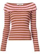 Msgm Striped Off Shoulder Jumper - Brown