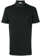 Versace Collection Faux Leather Collar Polo Shirt - Black