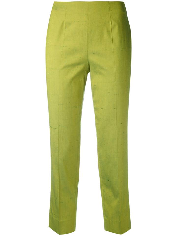 Slub Cropped Trousers - Women - Silk/polyamide/spandex/elastane - 46, Green, Silk/polyamide/spandex/elastane, Piazza Sempione