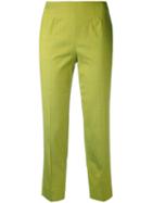 Slub Cropped Trousers - Women - Silk/polyamide/spandex/elastane - 46, Green, Silk/polyamide/spandex/elastane, Piazza Sempione