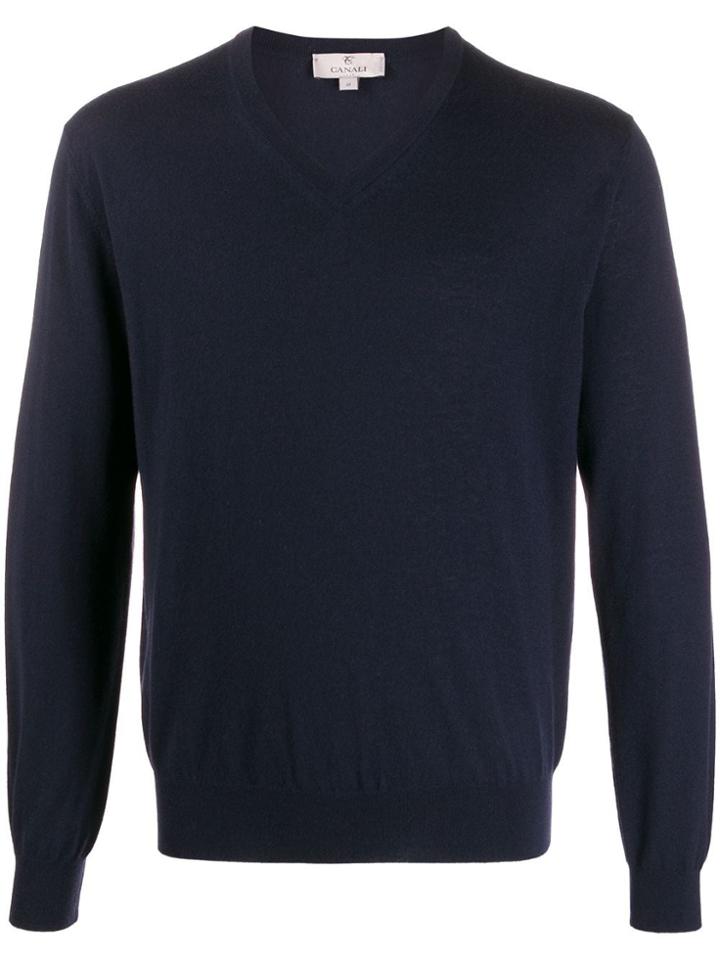 Canali V-neck Cashmere Jumper - Blue