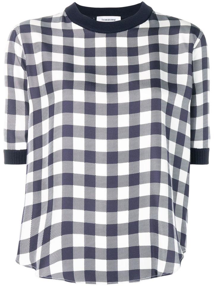Thom Browne Half-&-half Gingham Silk Tee - Blue