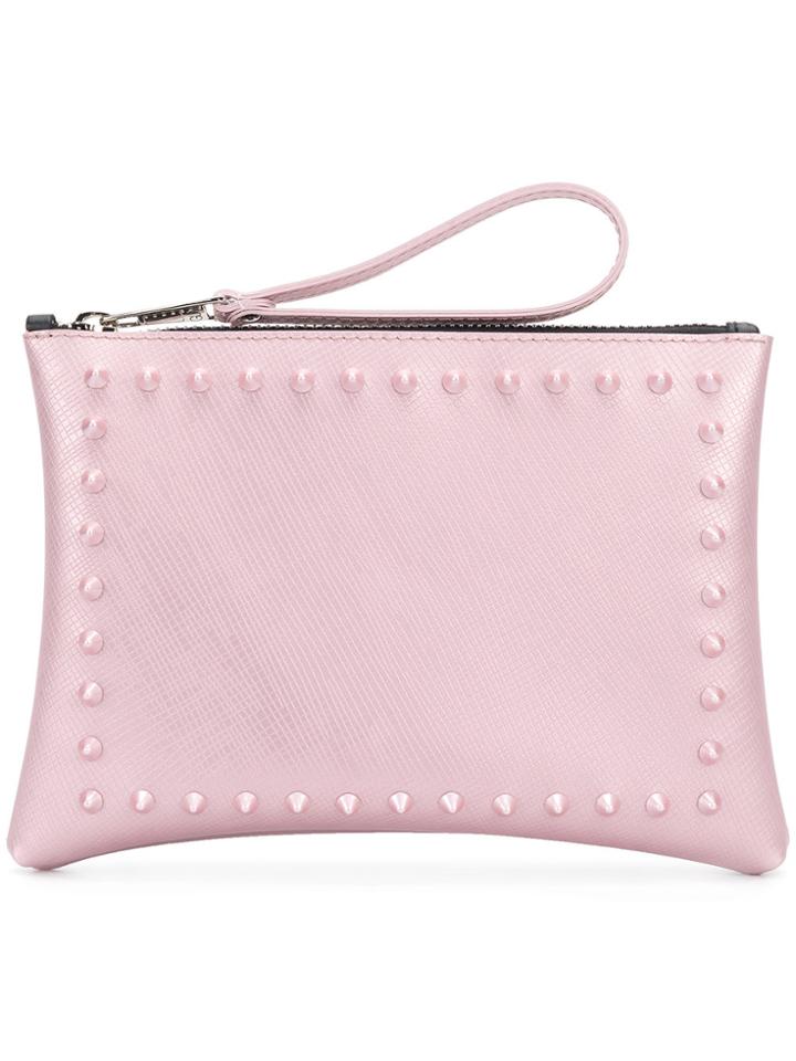 Gum Studded Zip Clutch - Pink & Purple