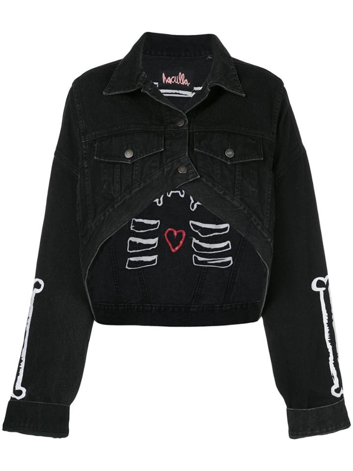 Haculla Bone Print Cropped Denim Jacket - Black