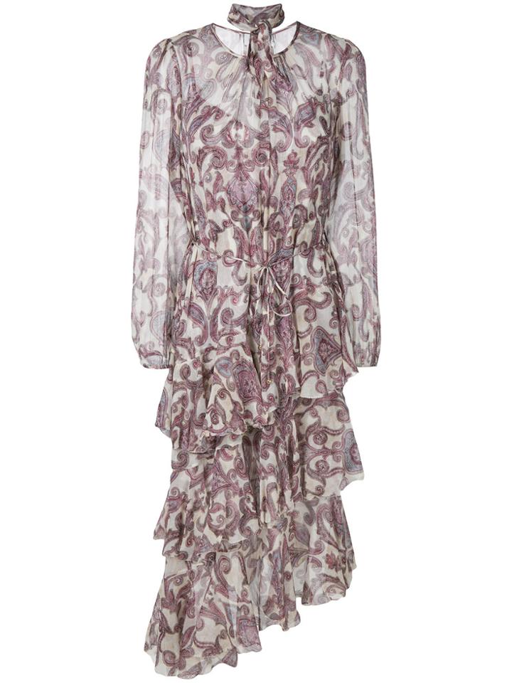 Zimmermann Printed Tiered Asymmetric Dress - Pink & Purple