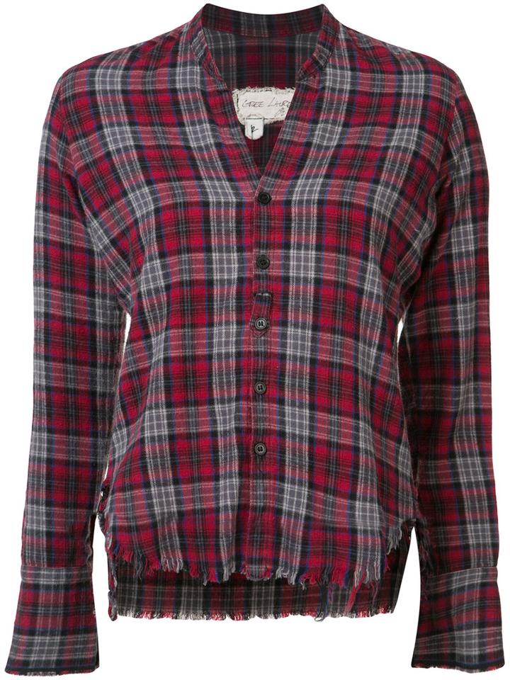 Greg Lauren - Cropped Frayed Checked Shirt - Women - Cotton - 2, Red, Cotton