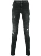 Balmain Distressed Biker Jeans, Men's, Size: 35, Black, Cotton/polyurethane