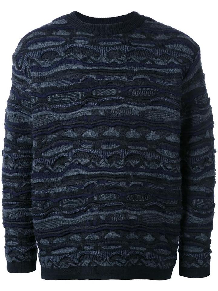 En Route Patterned Round Neck Jumper, Men's, Size: 3, Black, Wool