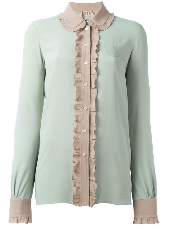 No21 Contrasting Frill Shirt, Women's, Size: 40, Green, Acetate/silk