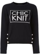 Boutique Moschino Pearl Button Intarsia Jumper, Women's, Size: 42, Black, Virgin Wool