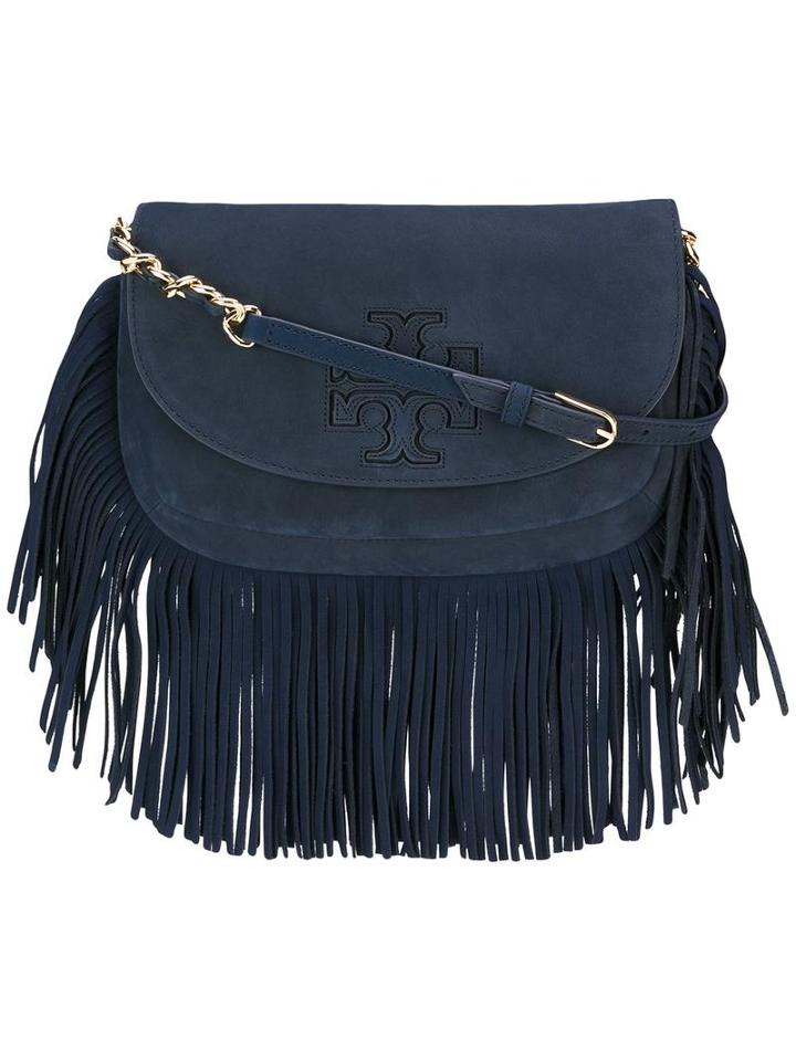 Tory Burch Fringed Shoulder Bag, Women's, Blue, Suede