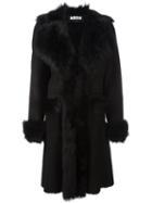 Desa 1972 Wide Lapel Panelled Coat, Women's, Size: 42, Black, Leather/sheep Skin/shearling