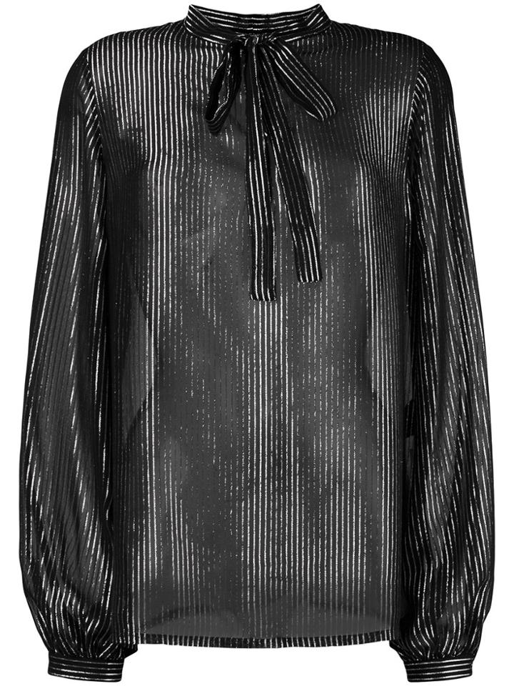 Saint Laurent Striped Lamé Tie Neck Shirt - Black