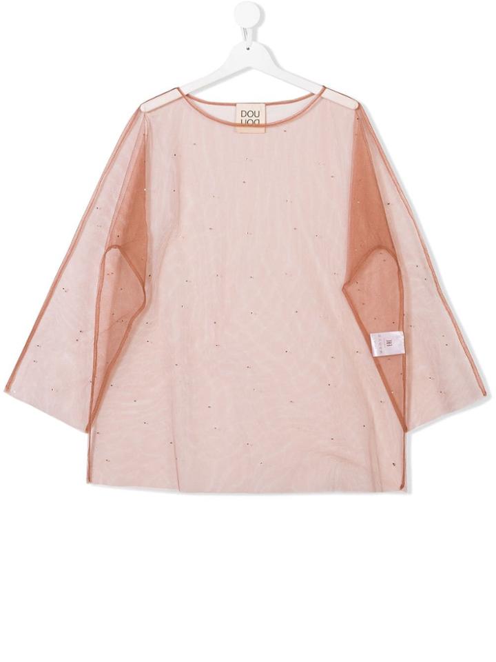 Douuod Kids Teen Sheer Embellished Top - Nude & Neutrals