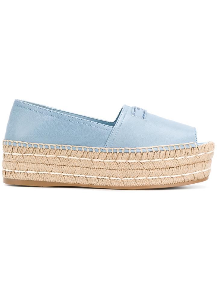 Prada Platform Open Toe Espadrilles - Blue