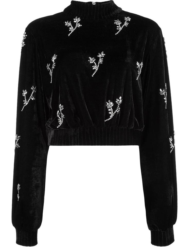 Patbo Beaded Velvet Cropped Top - Black