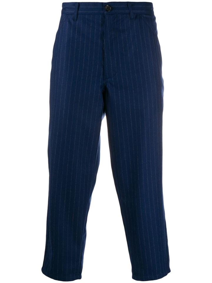 Comme Des Garçons Shirt Pinstriped Cropped Trousers - Blue