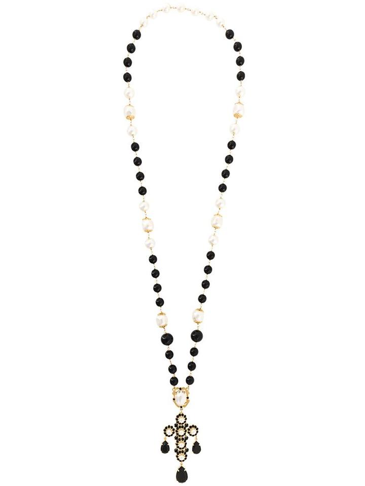 Dolce & Gabbana Crystal Bead Lariat Necklace, Women's, Black