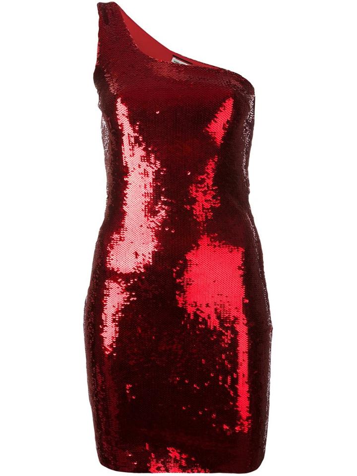 Saint Laurent Sequin Embellished One-shoulder Dress, Women's, Size: Medium, Red, Viscose/polyester/polyamide/spandex/elastane