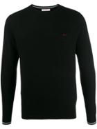 Sun 68 Contrast Cuff Embroidered Jumper - Black