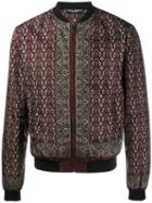 Dolce & Gabbana Floral & Pistol Print Bomber Jacket, Men's, Size: 50, Red, Polyamide/polyester