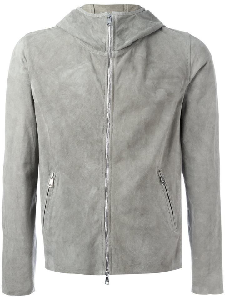 Giorgio Brato Hooded Jacket, Men's, Size: 46, Grey, Leather