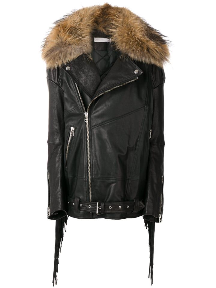 Faith Connexion Jacket With Fringe And Racoon Fur Collar - Black