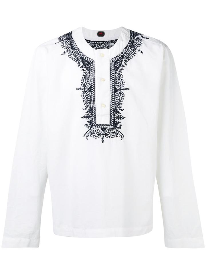 Mp Massimo Piombo Embroidered Trim Buttoned Tunic, Men's, Size: Medium, White, Cotton/linen/flax