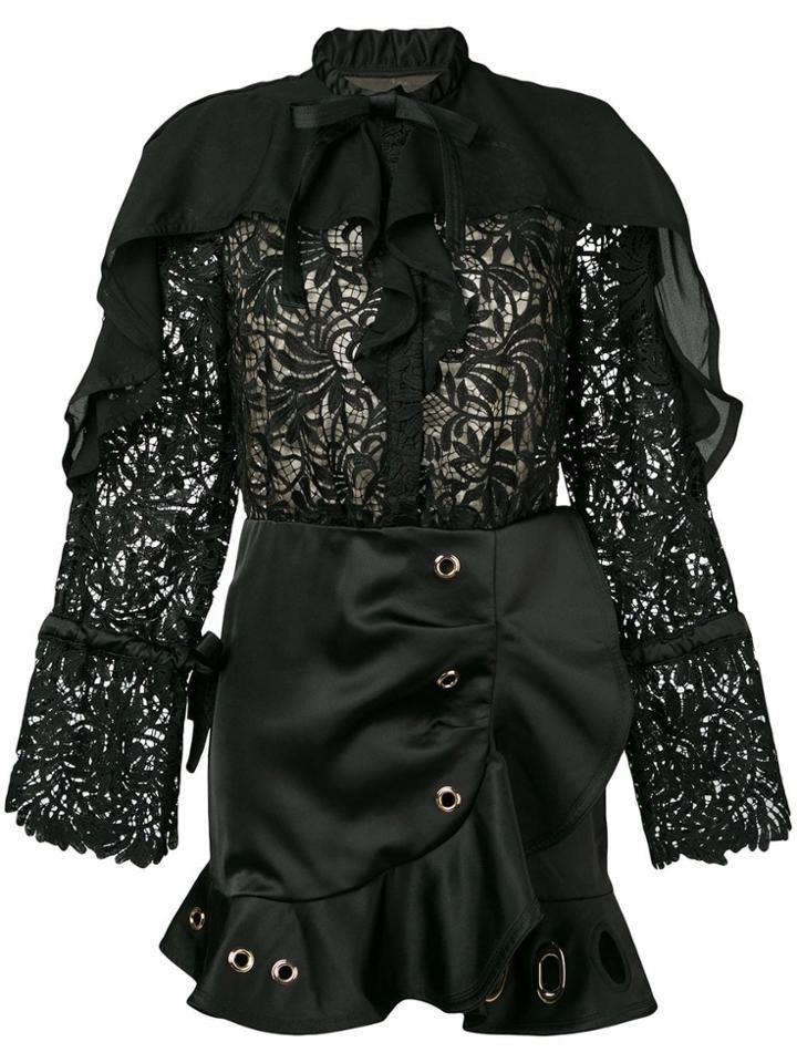 Self-portrait Lace Eyelet Mini Dress - Black