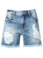 Amapô Distressed Denim Shorts, Women's, Size: 38, Blue, Cotton