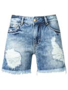 Amapô Distressed Denim Shorts, Women's, Size: 38, Blue, Cotton