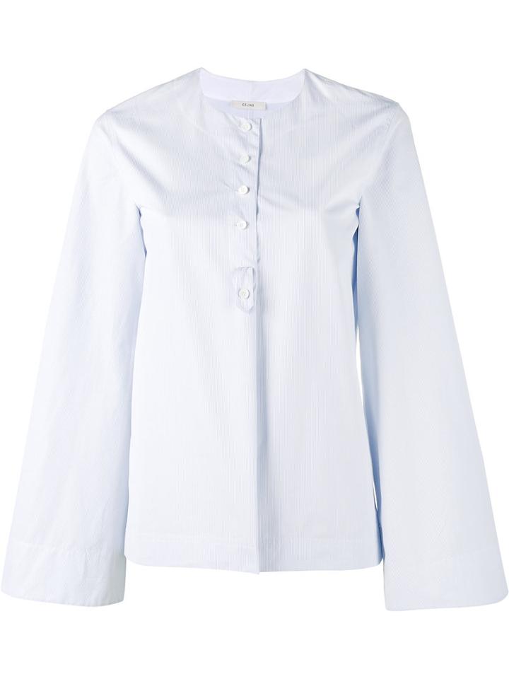Céline Wide-sleeve Striped Shirt, Women's, Size: 34, Blue, Cotton