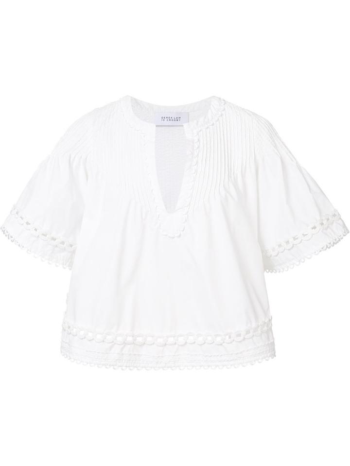 Derek Lam 10 Crosby Flared Cropped Blouse, White, Cotton