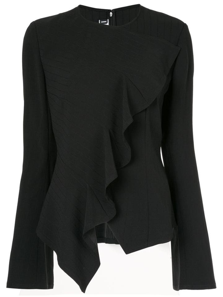 Dawei Striped Ruffle Blouse - Black
