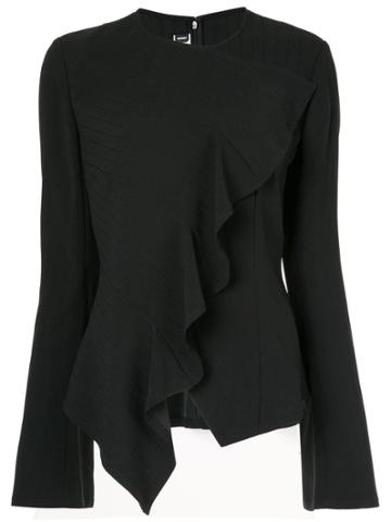 Dawei Striped Ruffle Blouse - Black