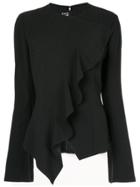 Dawei Striped Ruffle Blouse - Black
